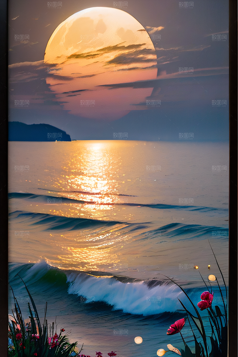 月光照耀花海的美景
