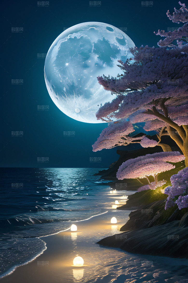 月光照耀花海的美景