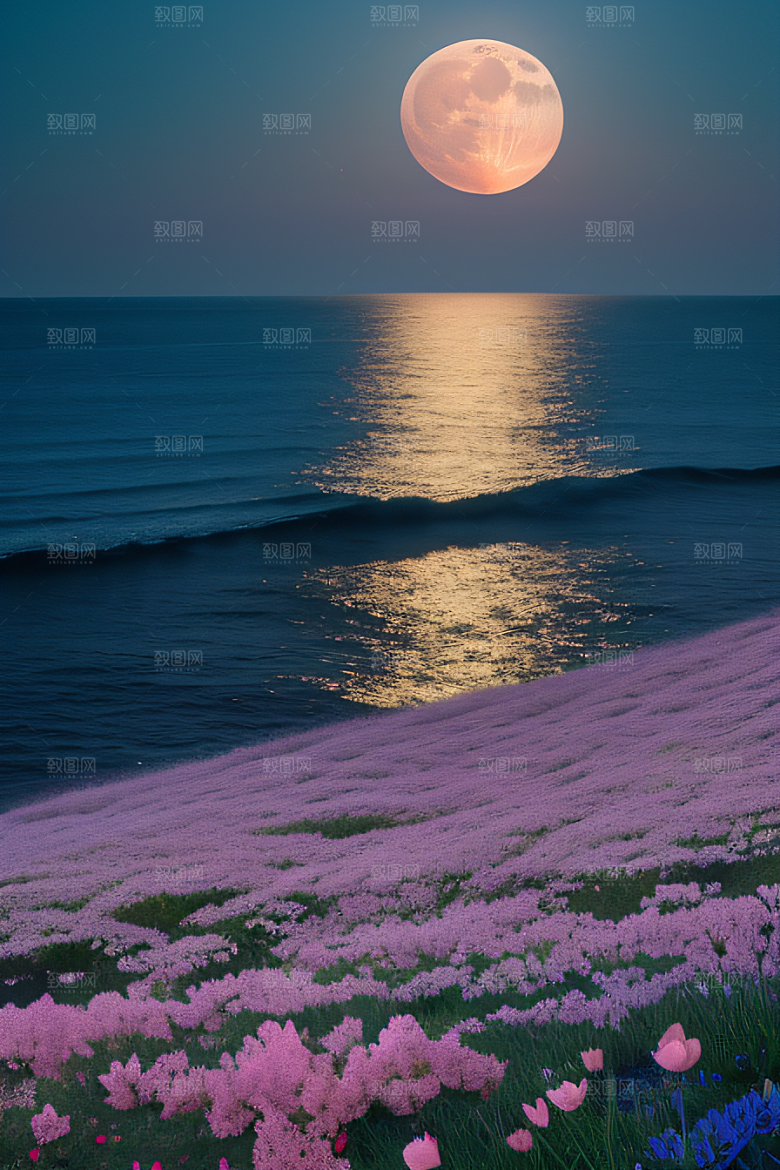 月光照耀花海的美景