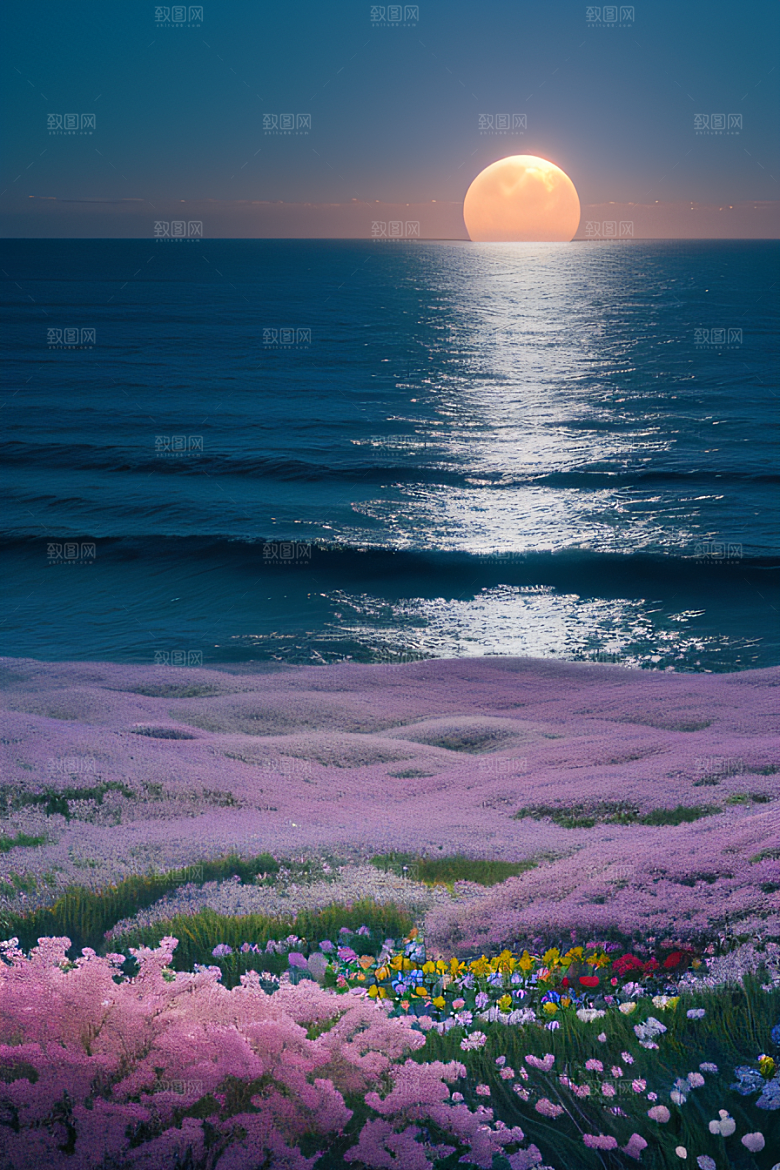 月光照耀花海的美景