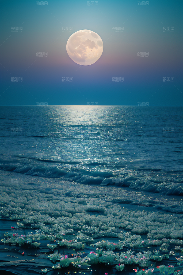 月光照耀花海的美景