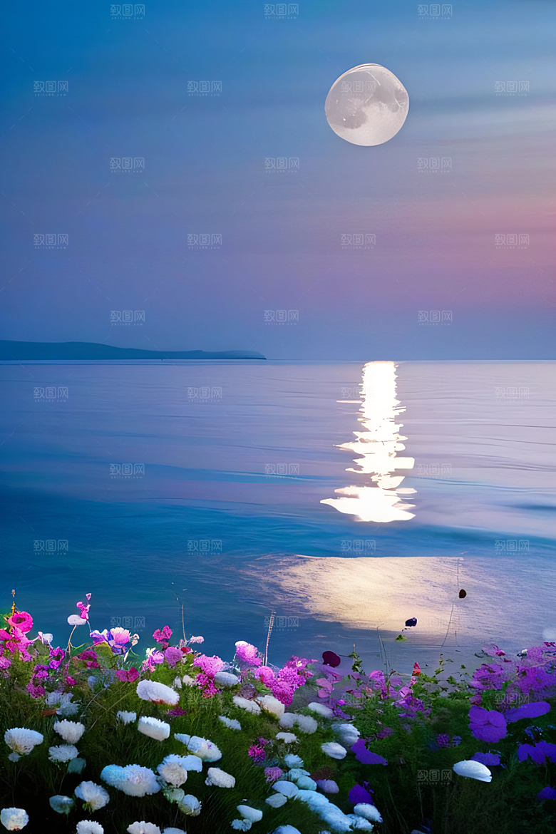 月光照耀花海的美景