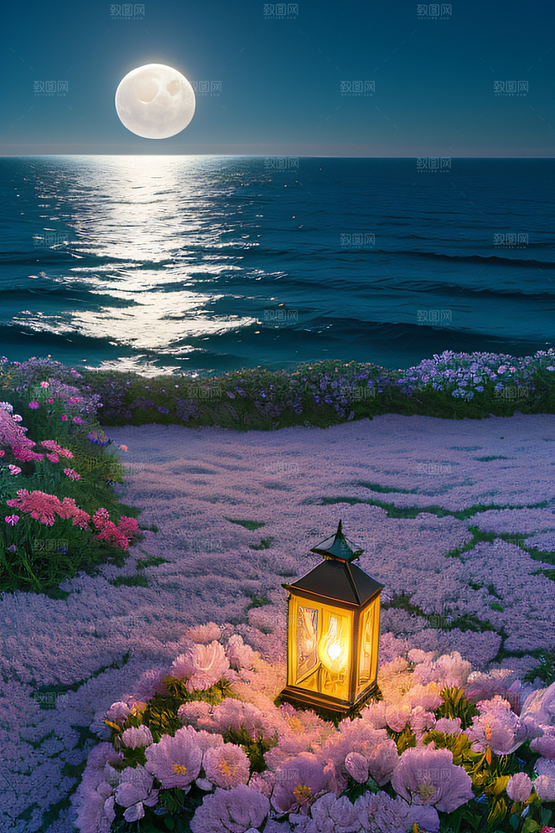 月光照耀花海的美景
