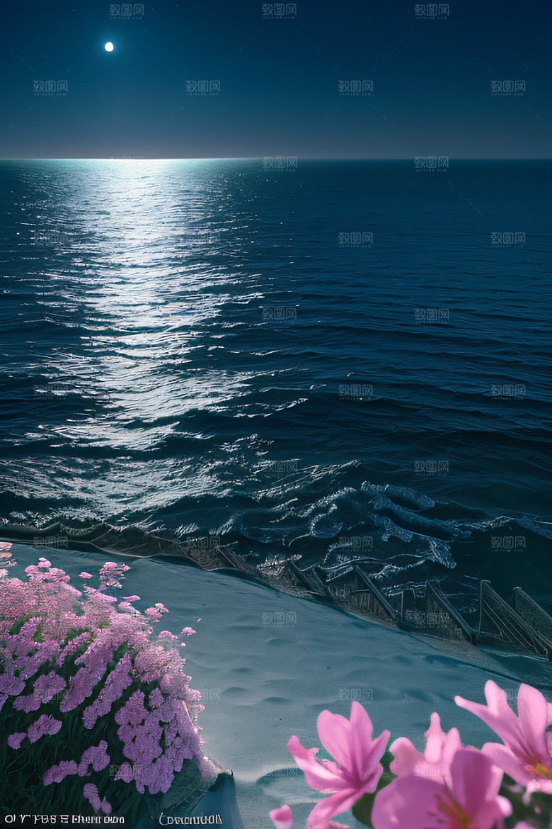 月光照耀花海的美景