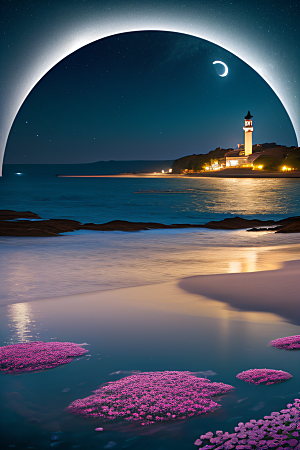 月光照耀花海的美景