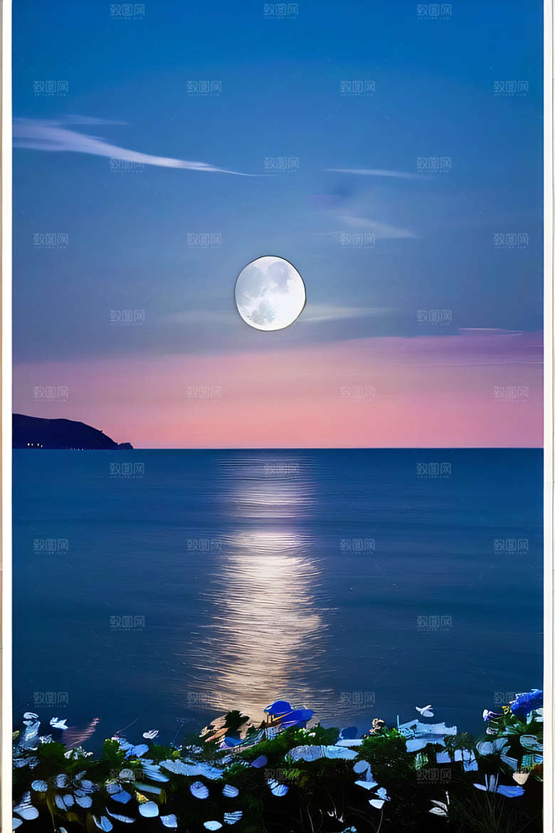 月光照耀花海的美景