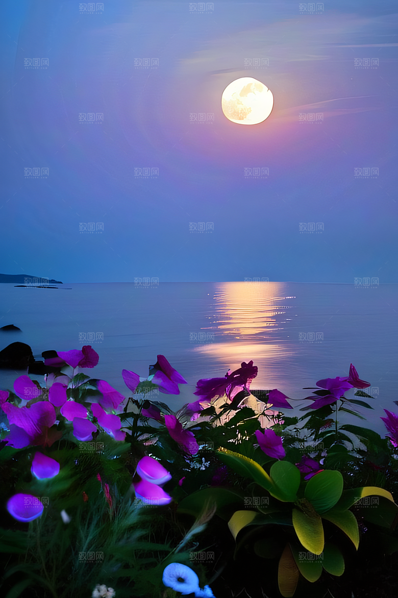 月光照耀花海的美景