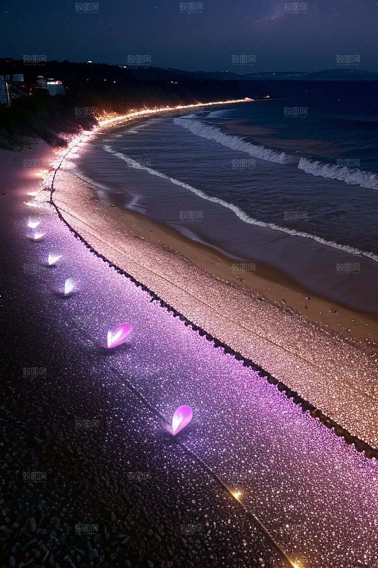 夜幕星辉海滩闪耀爱意
