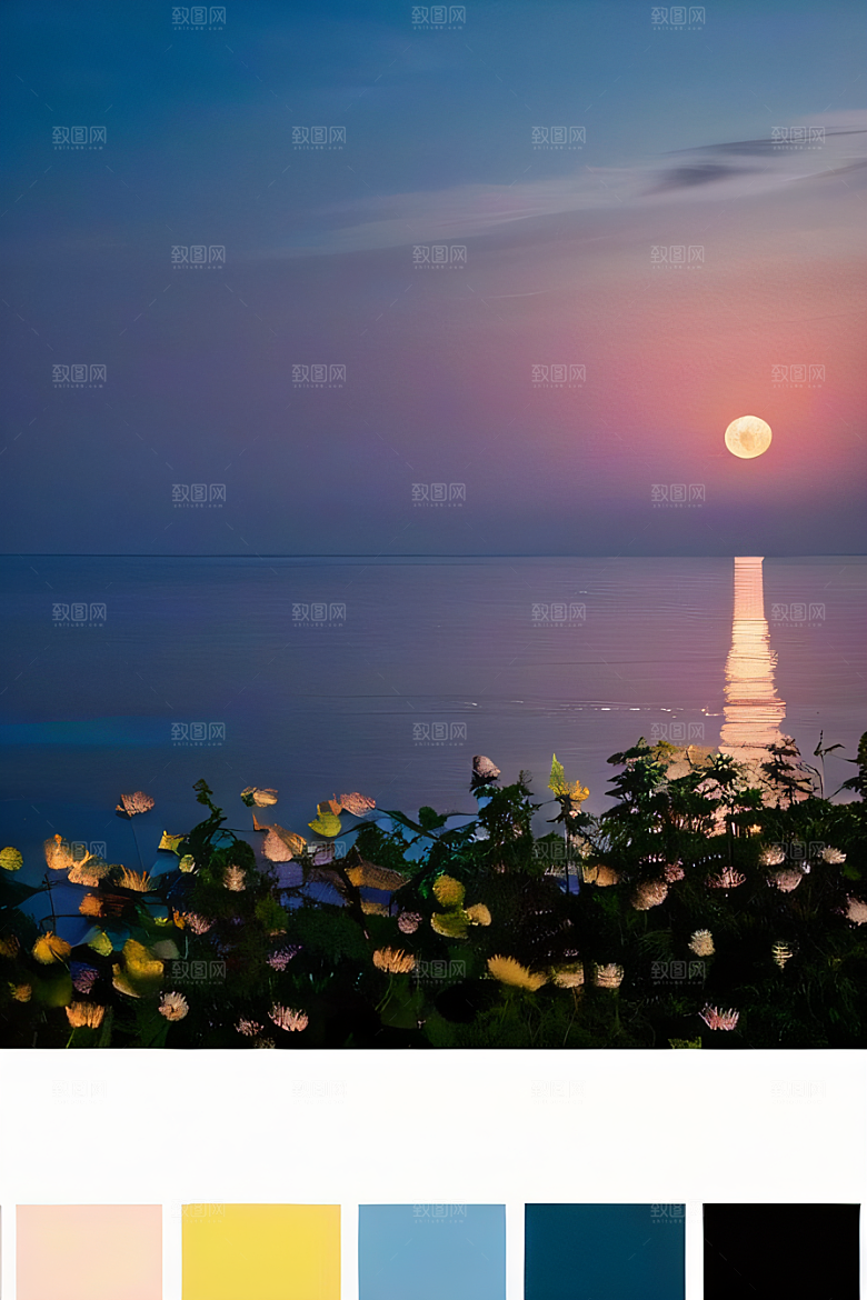 月夜佳景花海的迷人