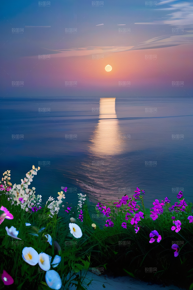 月夜佳景花海的迷人