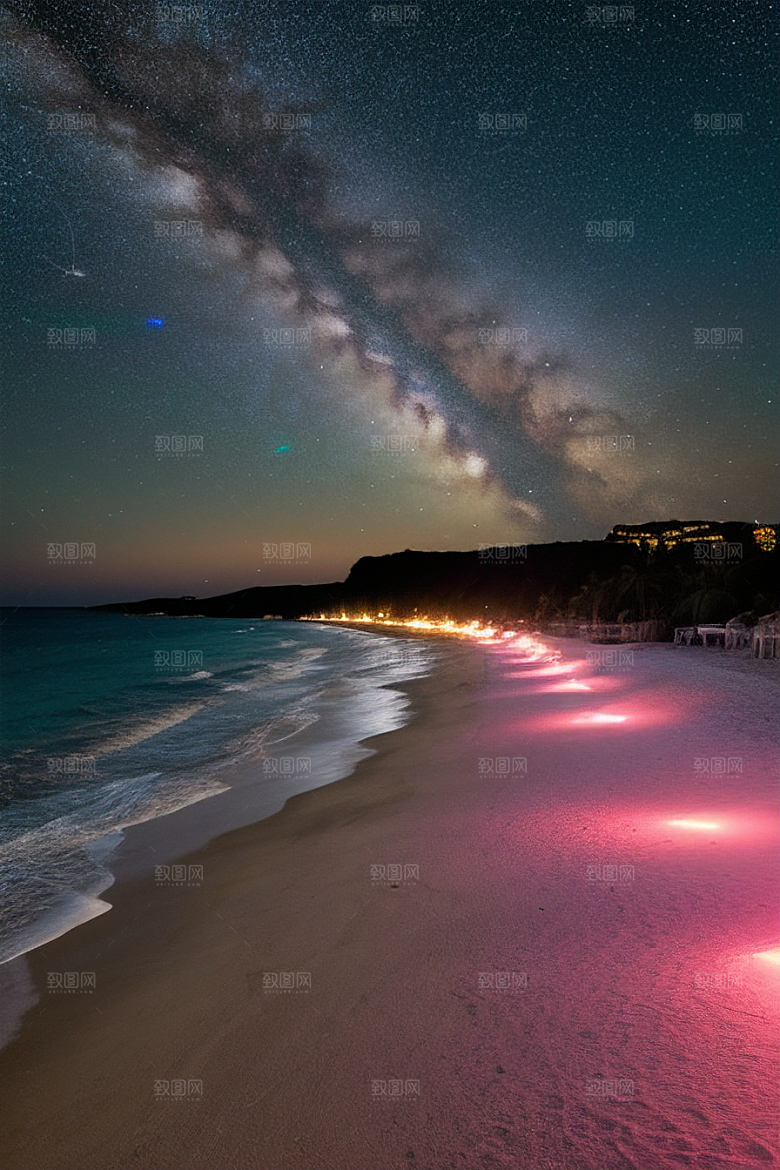 夜幕星辉海滩闪耀爱意