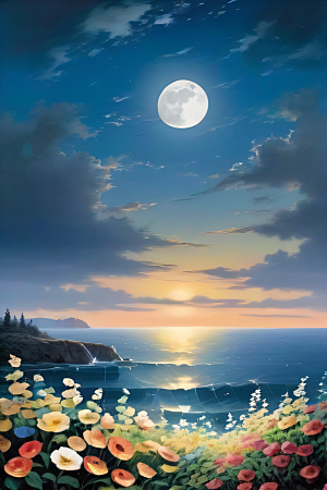 月夜佳景花海的迷人