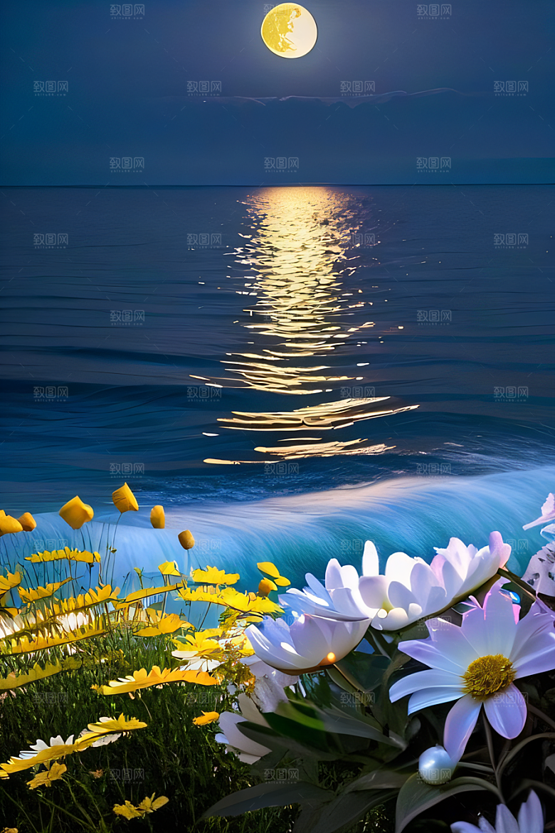 月夜佳景花海的迷人