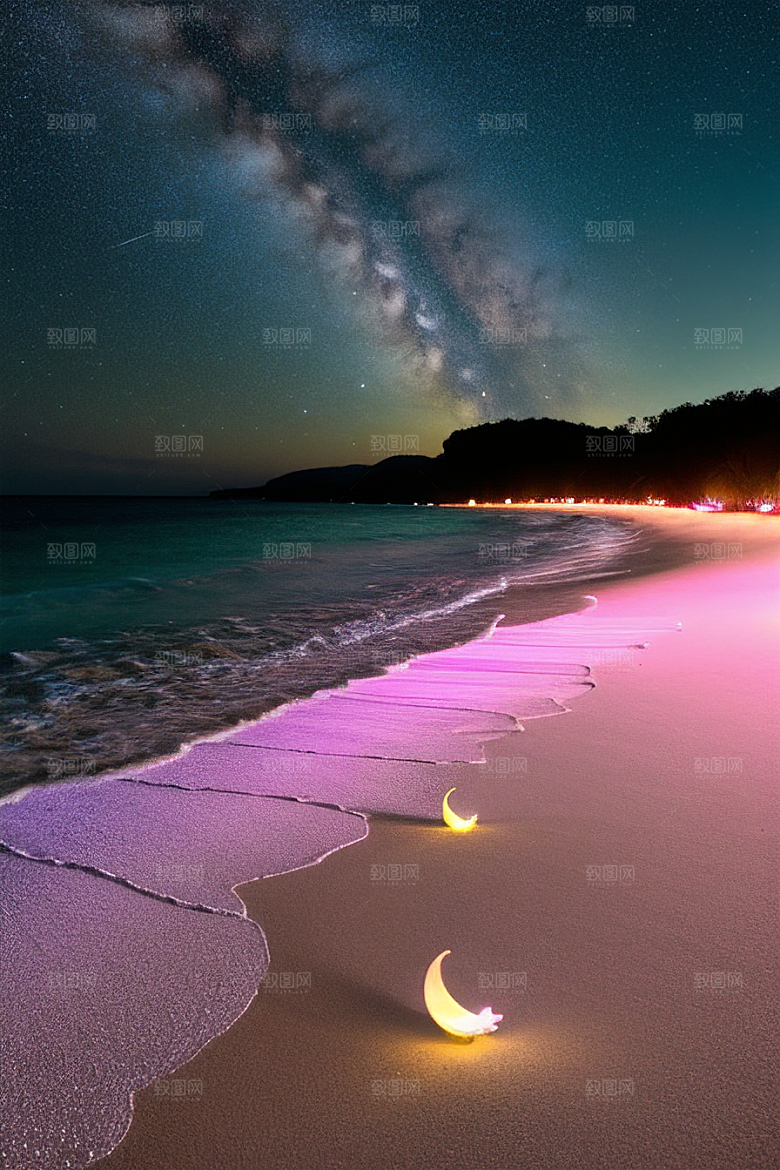 夜幕星辉海滩闪耀爱意