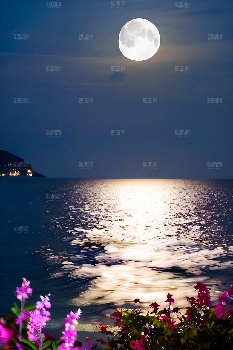 月下花海恍如仙境