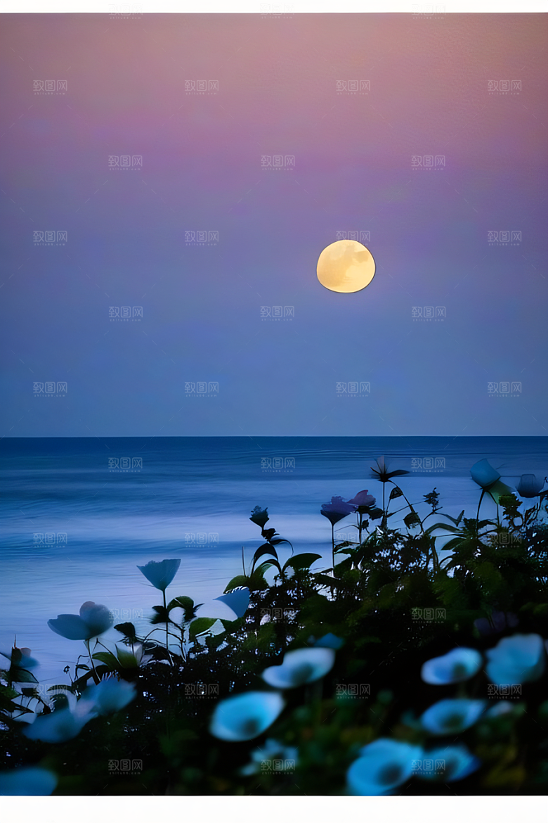 月下花海恍如仙境
