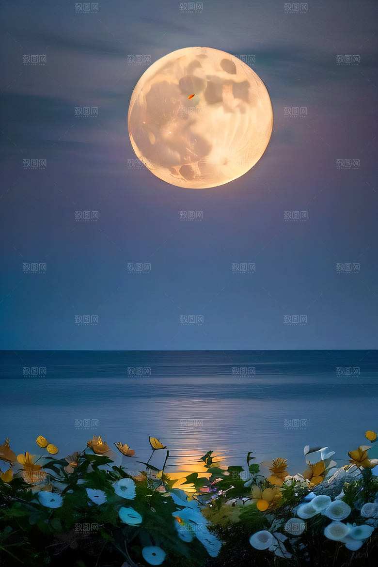 月下花海恍如仙境