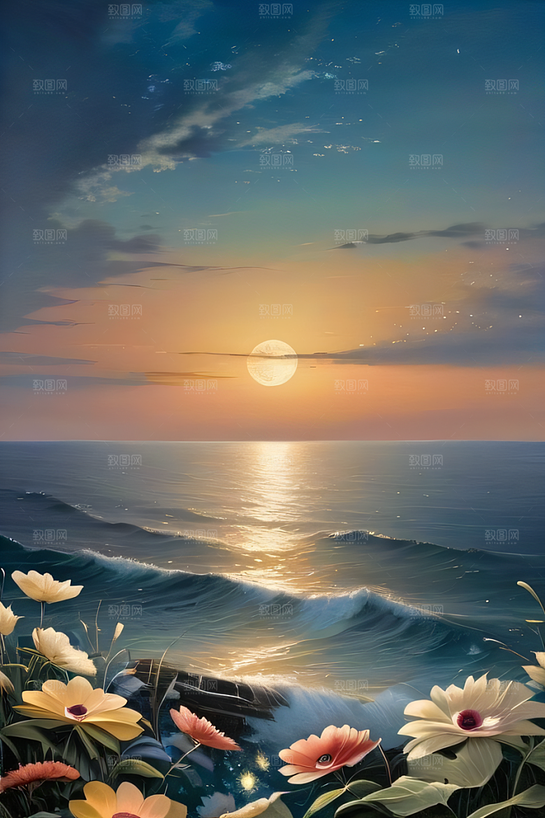 月下花海恍如仙境