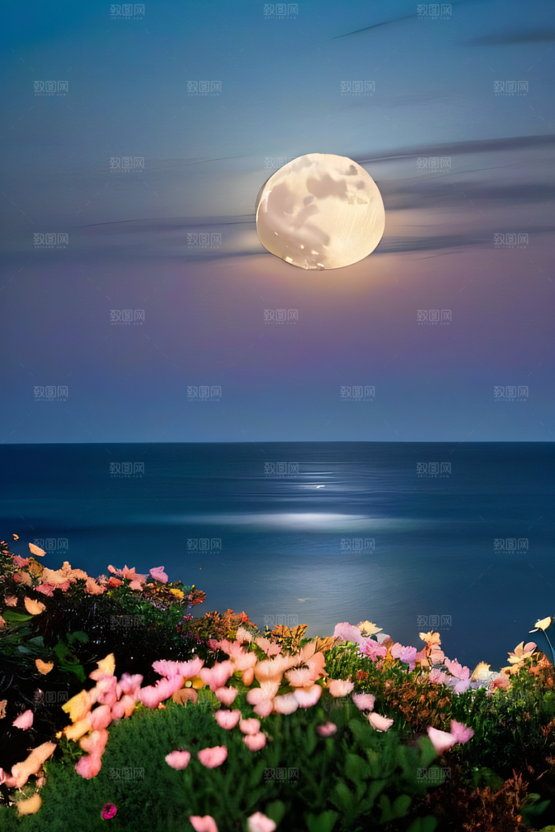 月下花海恍如仙境