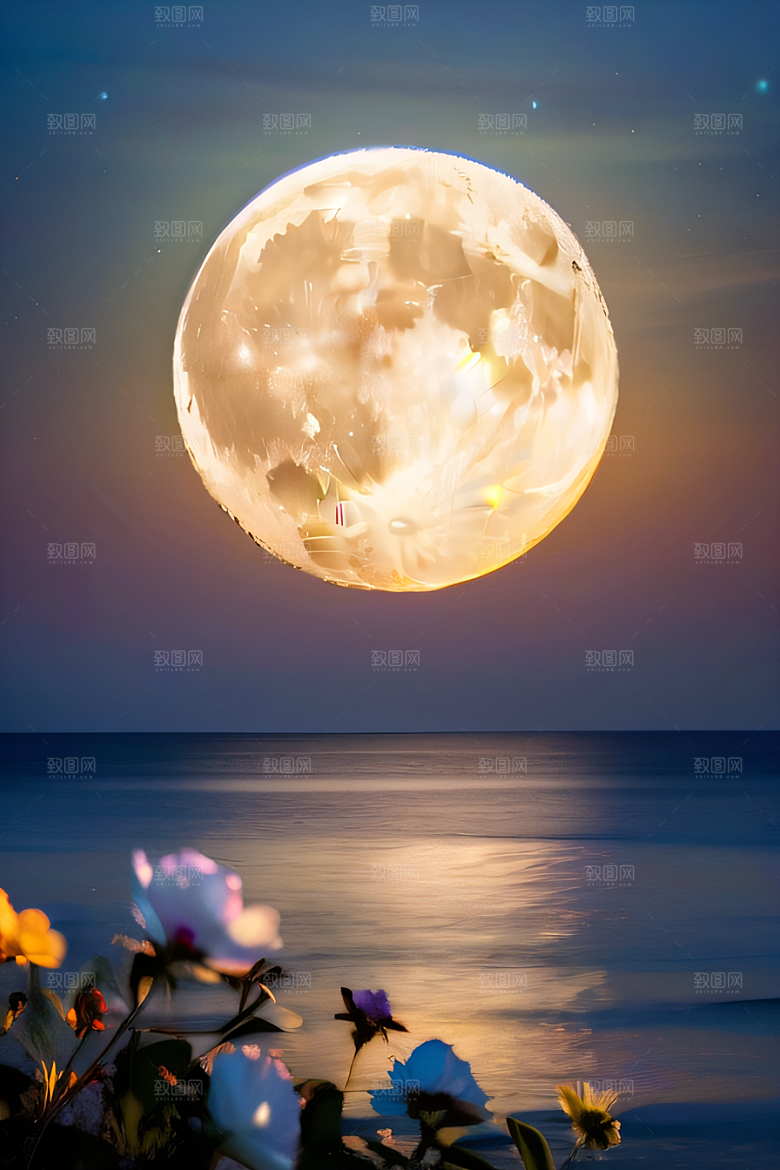月下花海恍如仙境