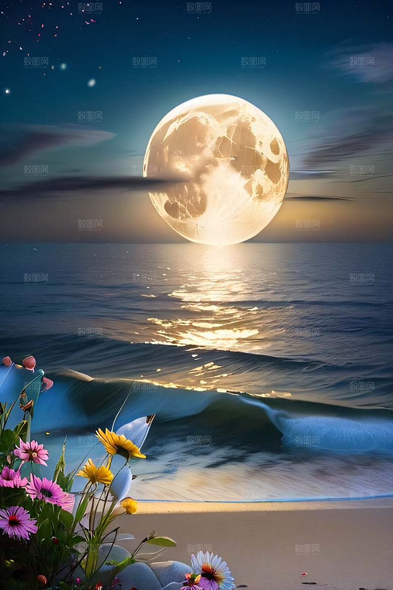 月下花海恍如仙境
