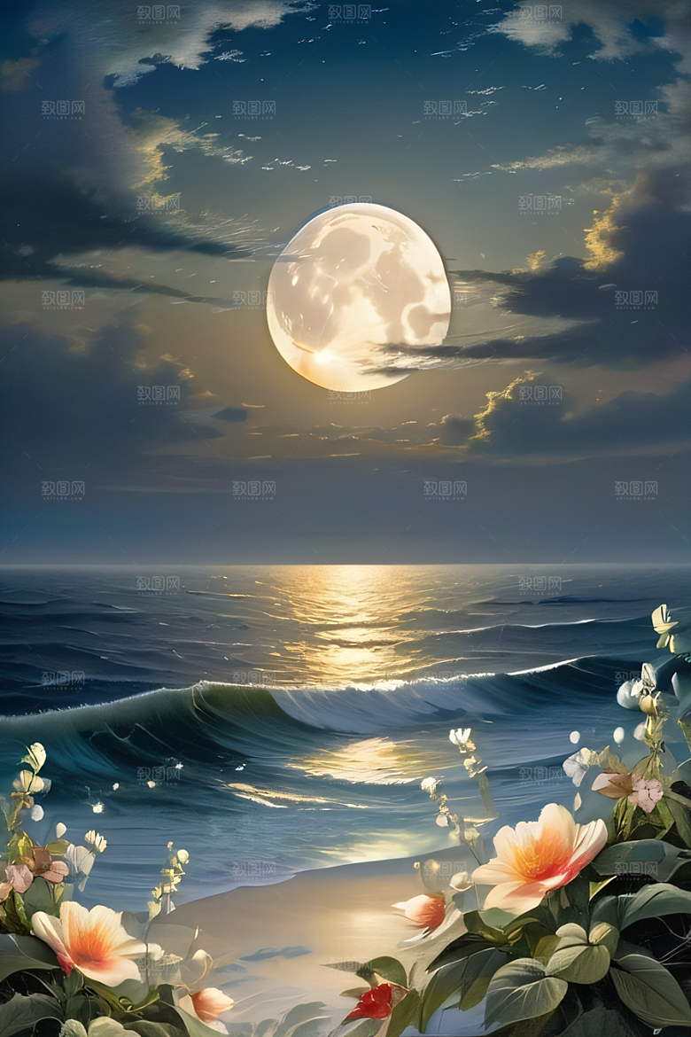 月下花海恍如仙境