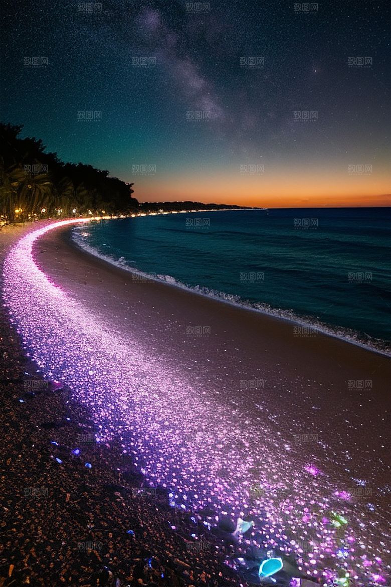 夜幕星辉海滩闪耀爱意