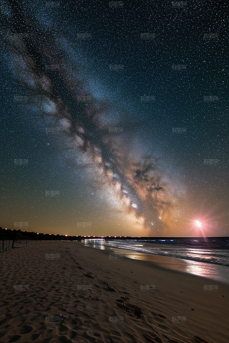 星夜银河银河星光洒满海滩
