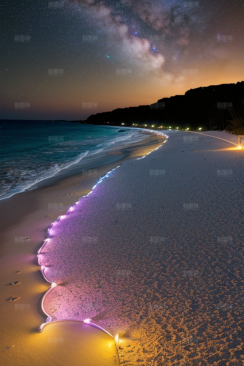 星夜银河银河星光洒满海滩