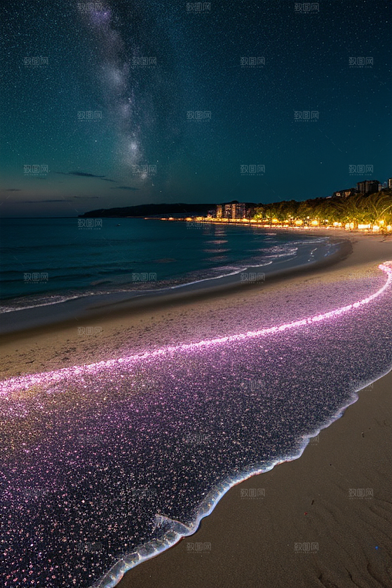 星夜银河银河星光洒满海滩