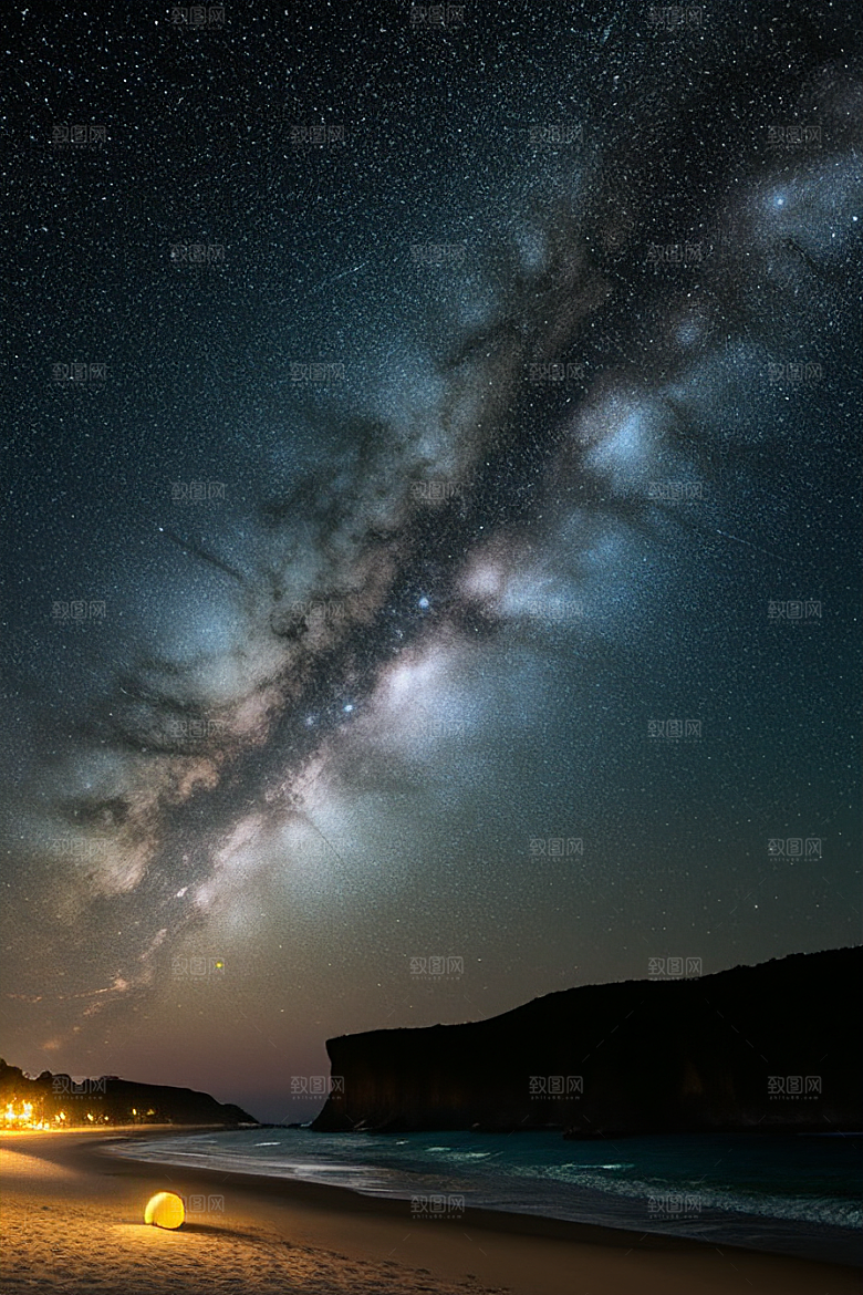 星夜银河银河星光洒满海滩