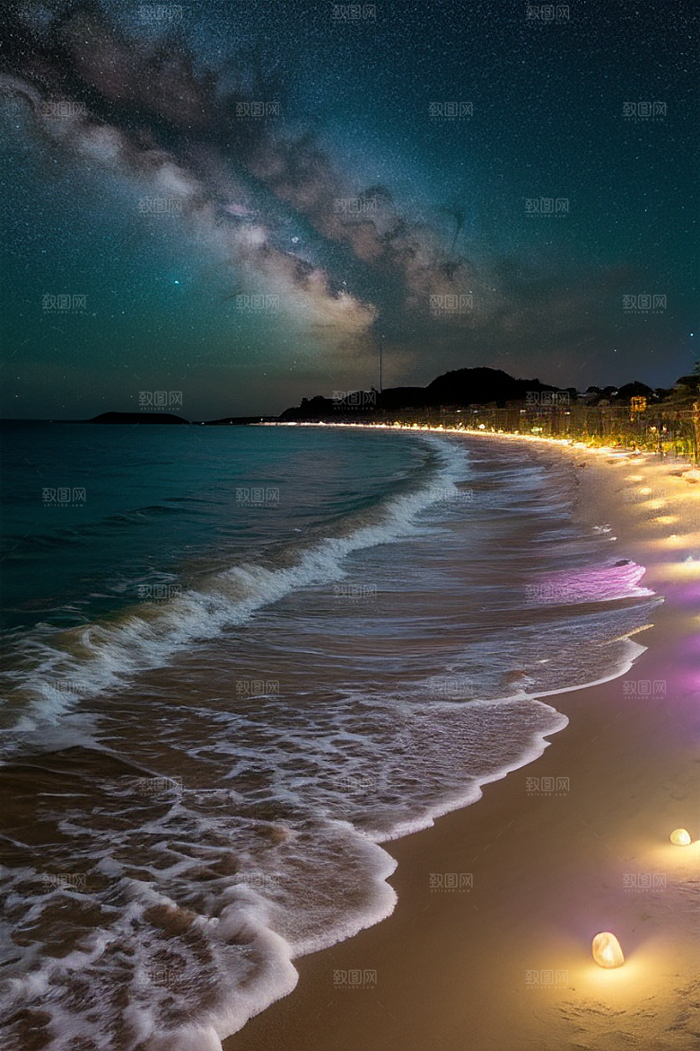星夜银河银河星光洒满海滩