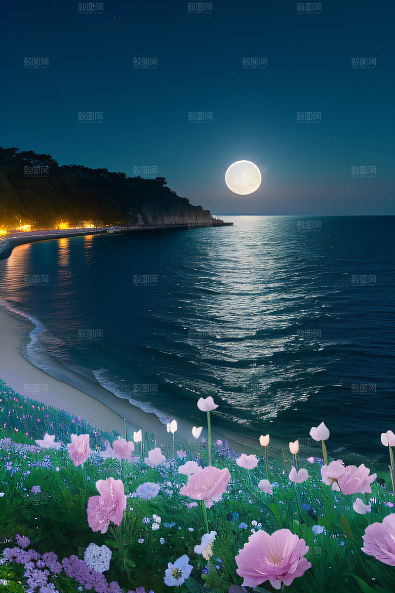 月光倾泻浪漫花海