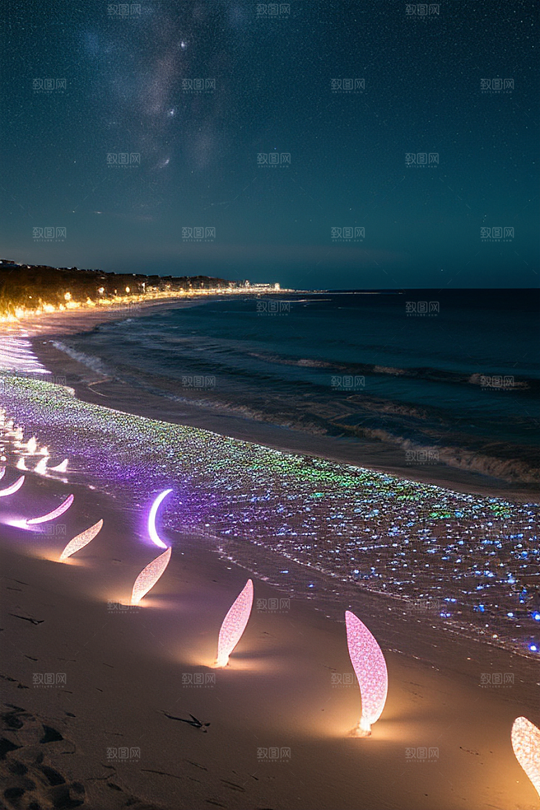 星夜银河银河星光洒满海滩