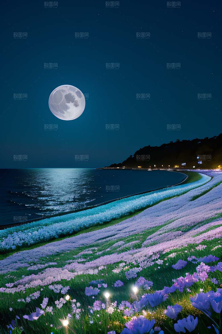 月光倾泻浪漫花海