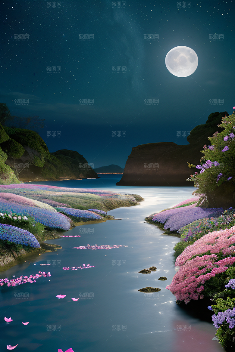 月光倾泻浪漫花海