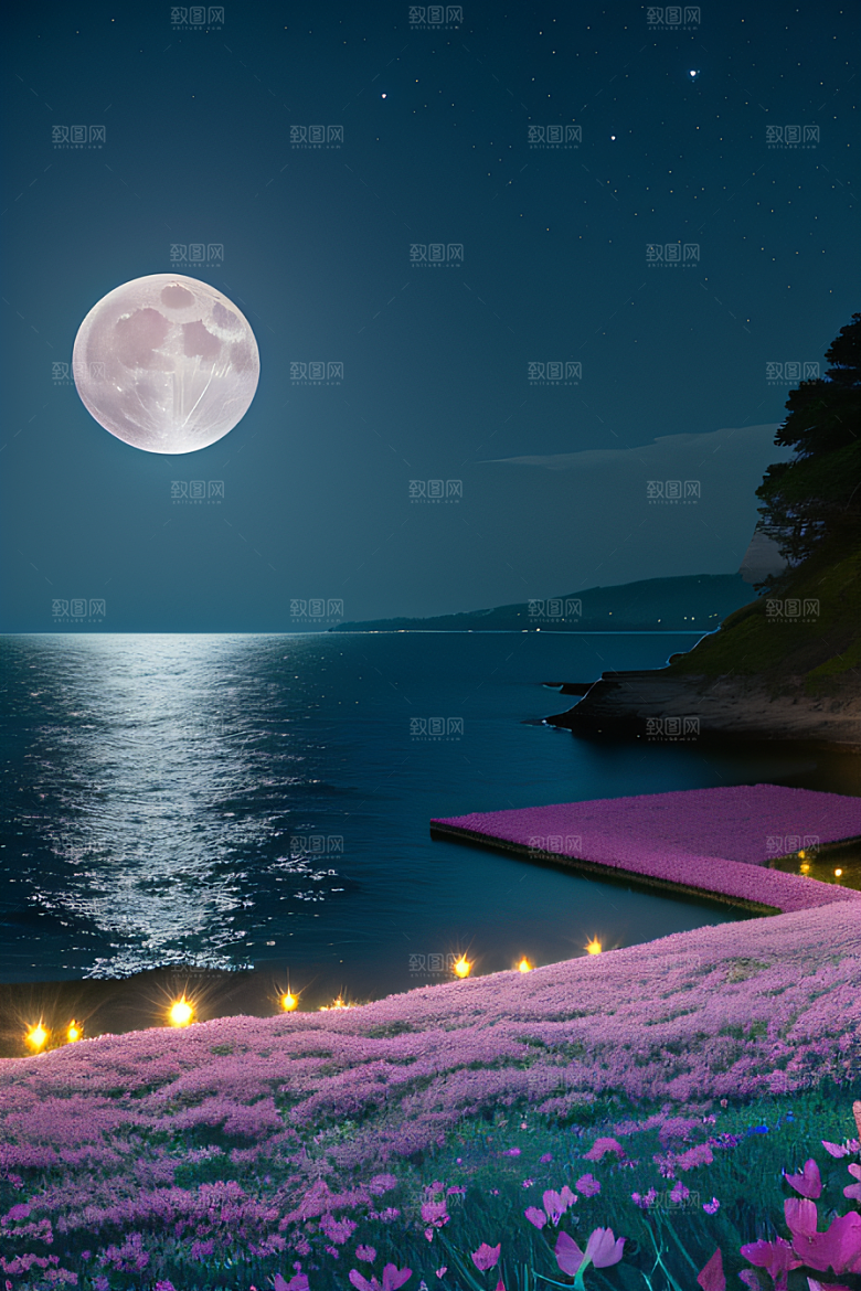 月光倾泻浪漫花海