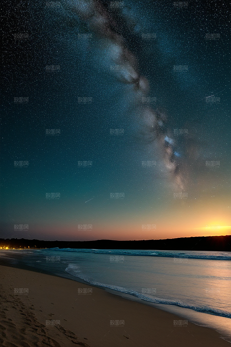 星夜银河银河星光洒满海滩