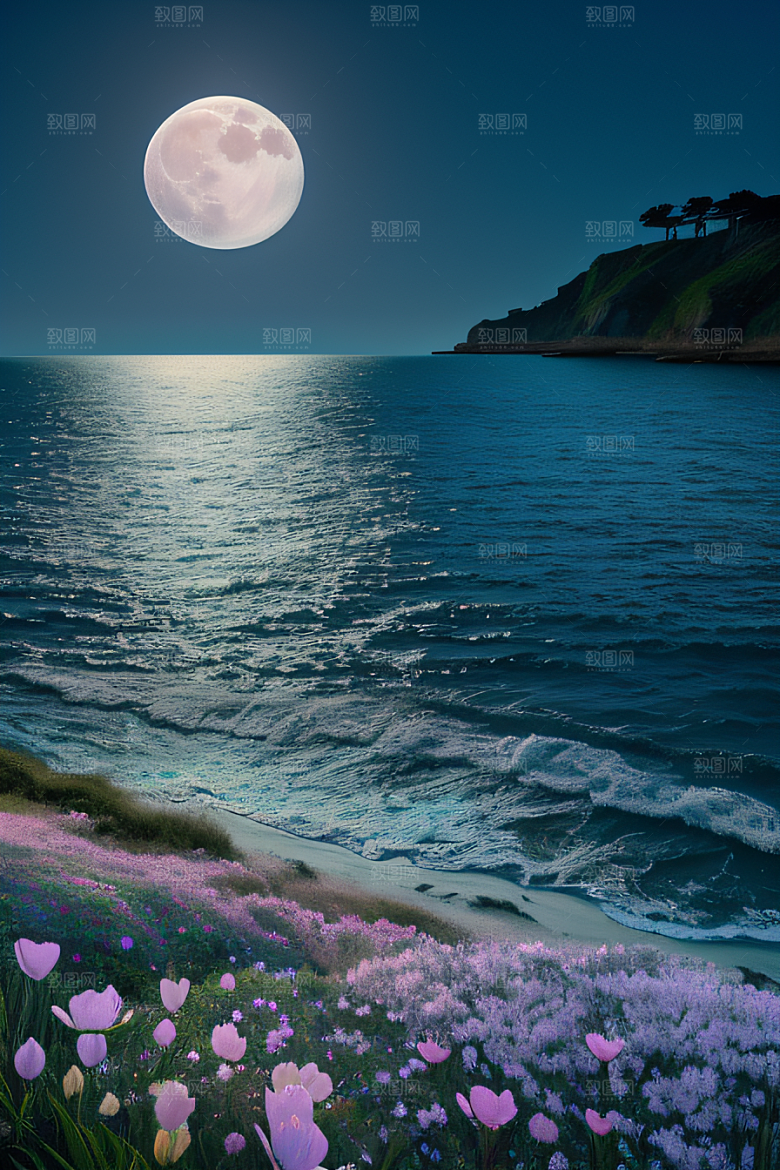 月光倾泻浪漫花海