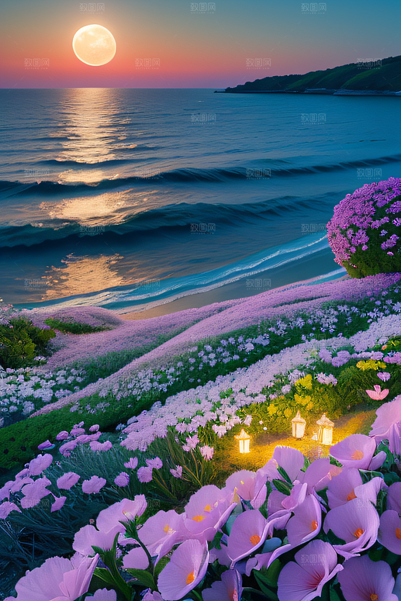 月光倾泻浪漫花海