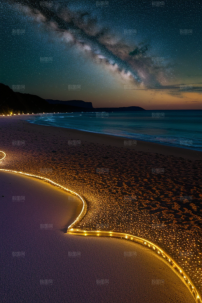 星夜银河银河星光洒满海滩