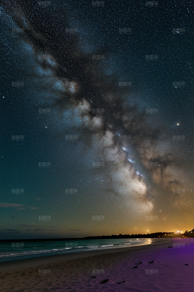 星夜银河银河星光洒满海滩