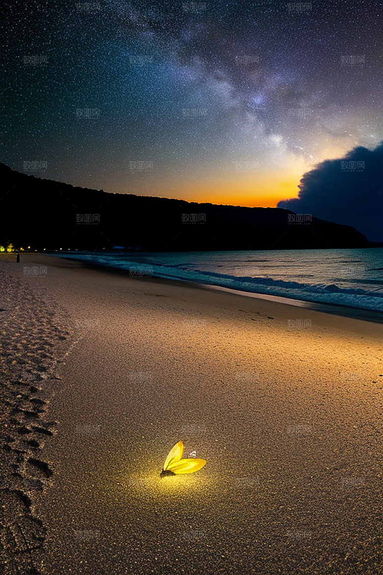 星夜银河银河星光洒满海滩