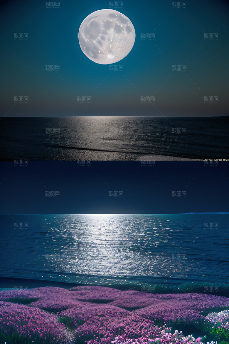 月光照耀花海的美景