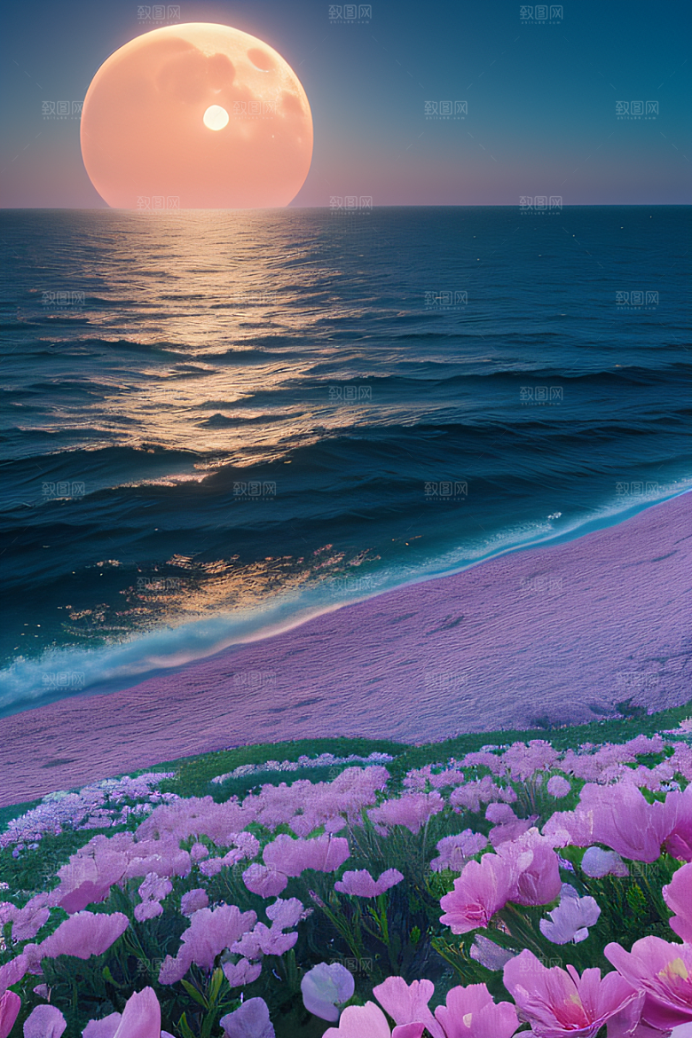 月光照耀花海的美景