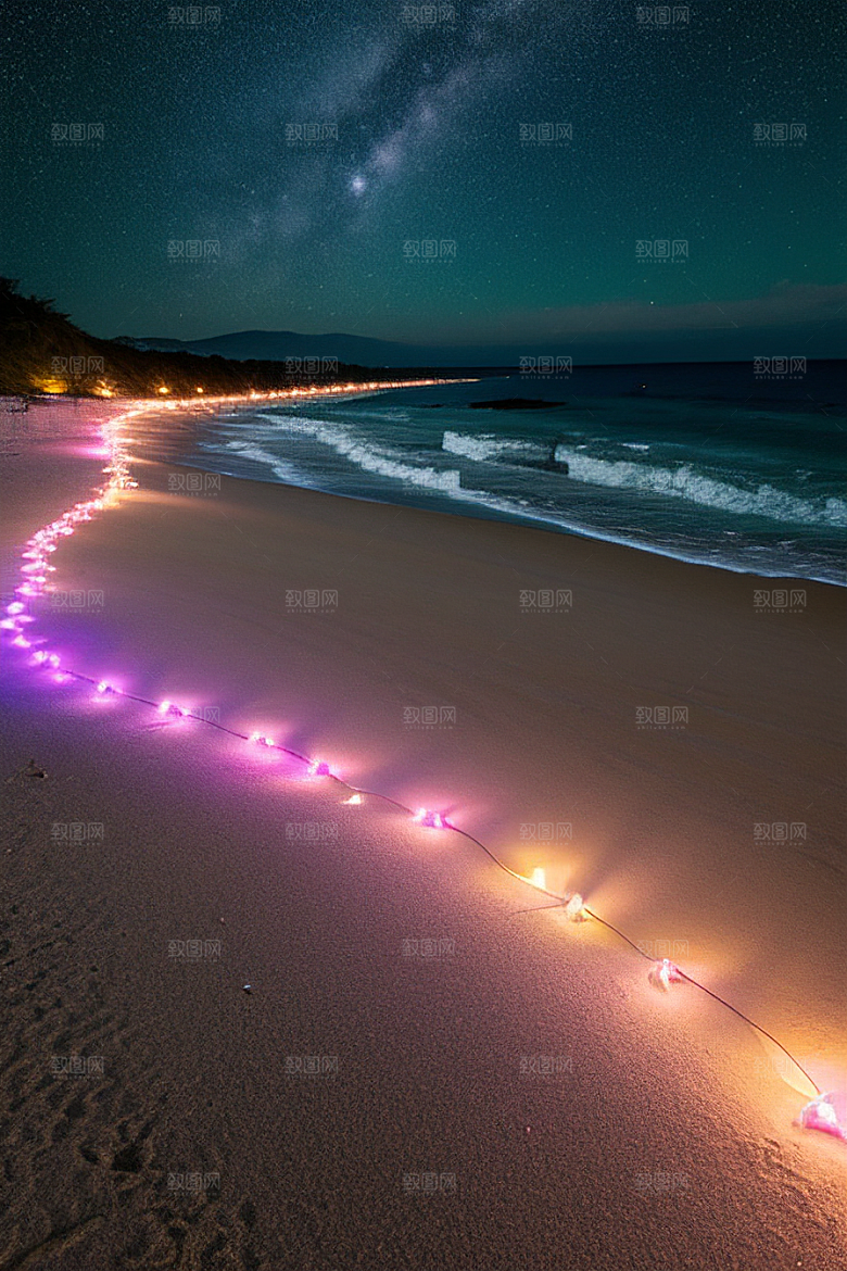 星夜银河银河星光洒满海滩