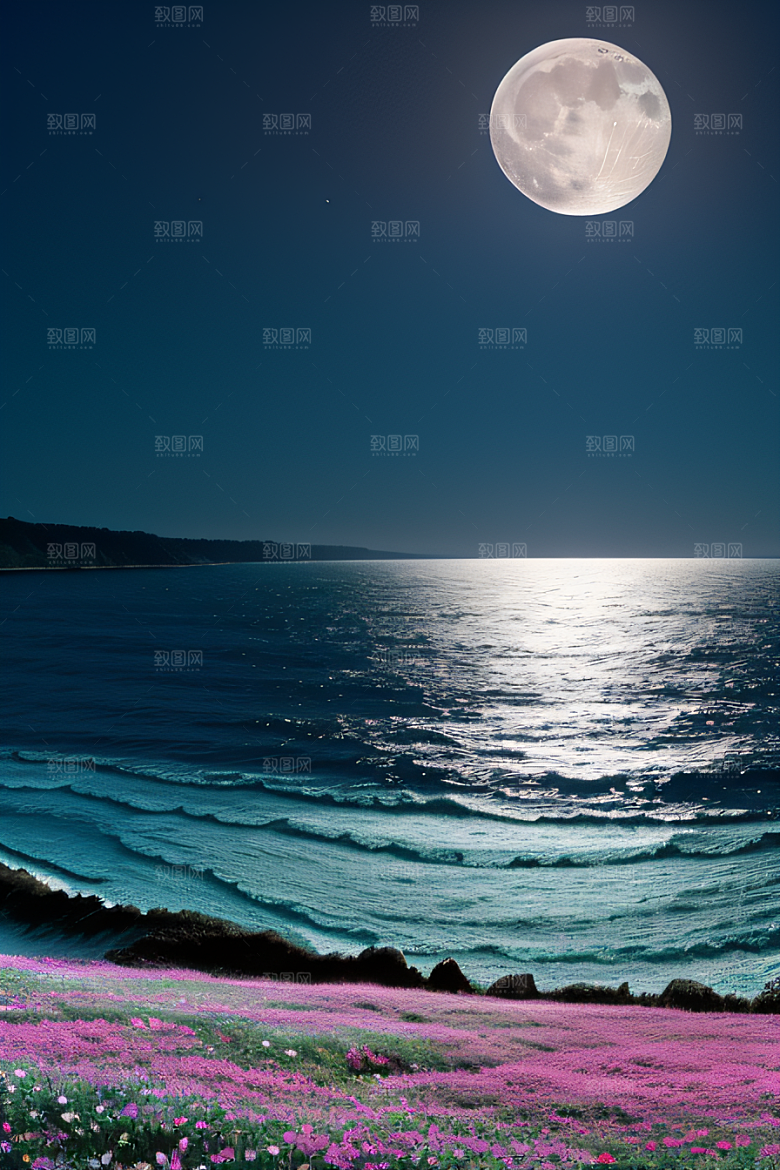 月光照耀花海的美景