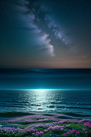 月光照耀花海的美景