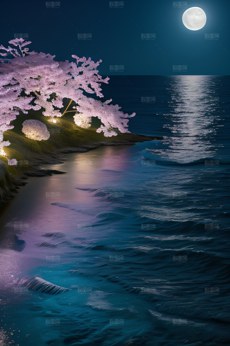 月光照耀花海的美景
