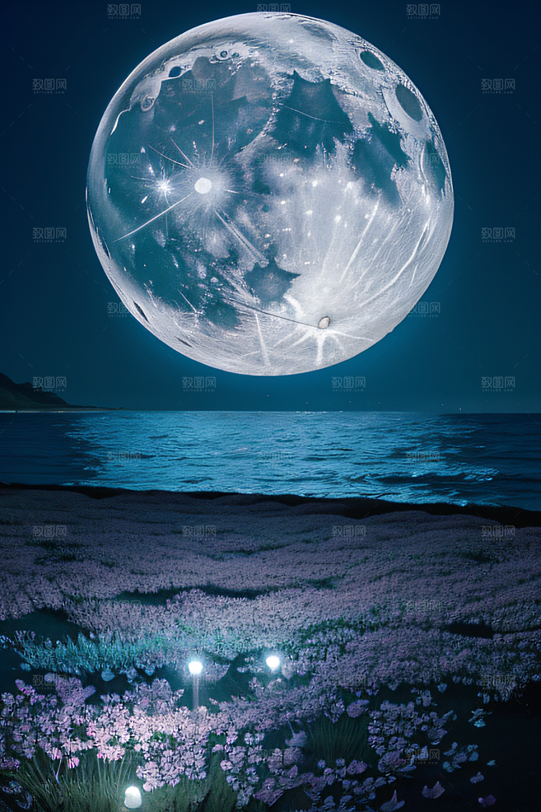 月光照耀花海的美景
